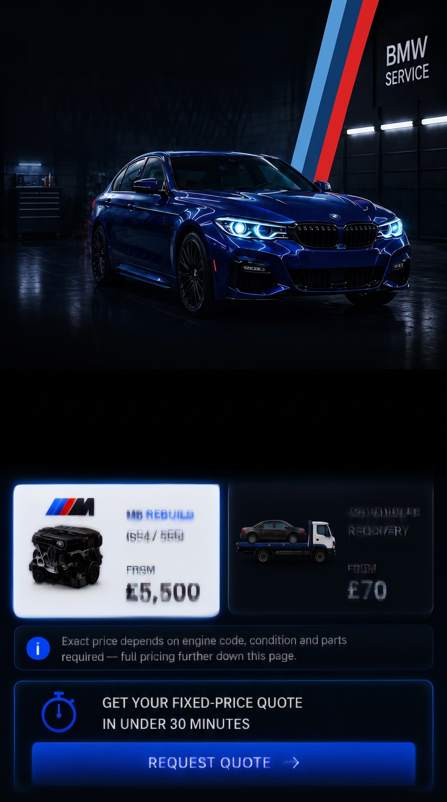 BMW 3 Series in a dark BMW service workshop