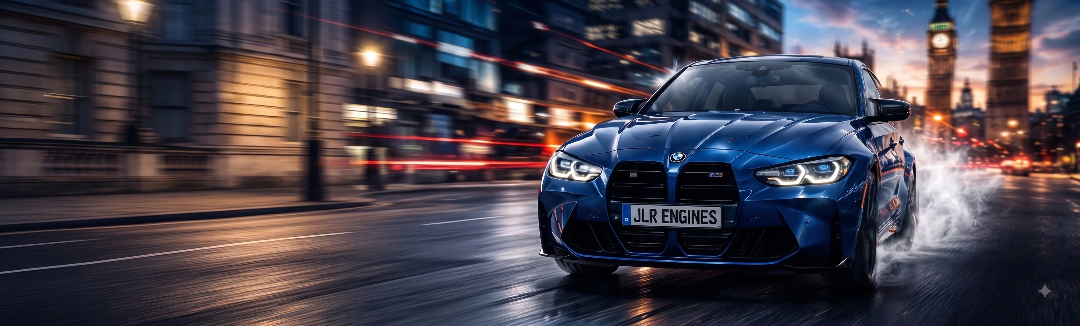 BMW driving through London at night