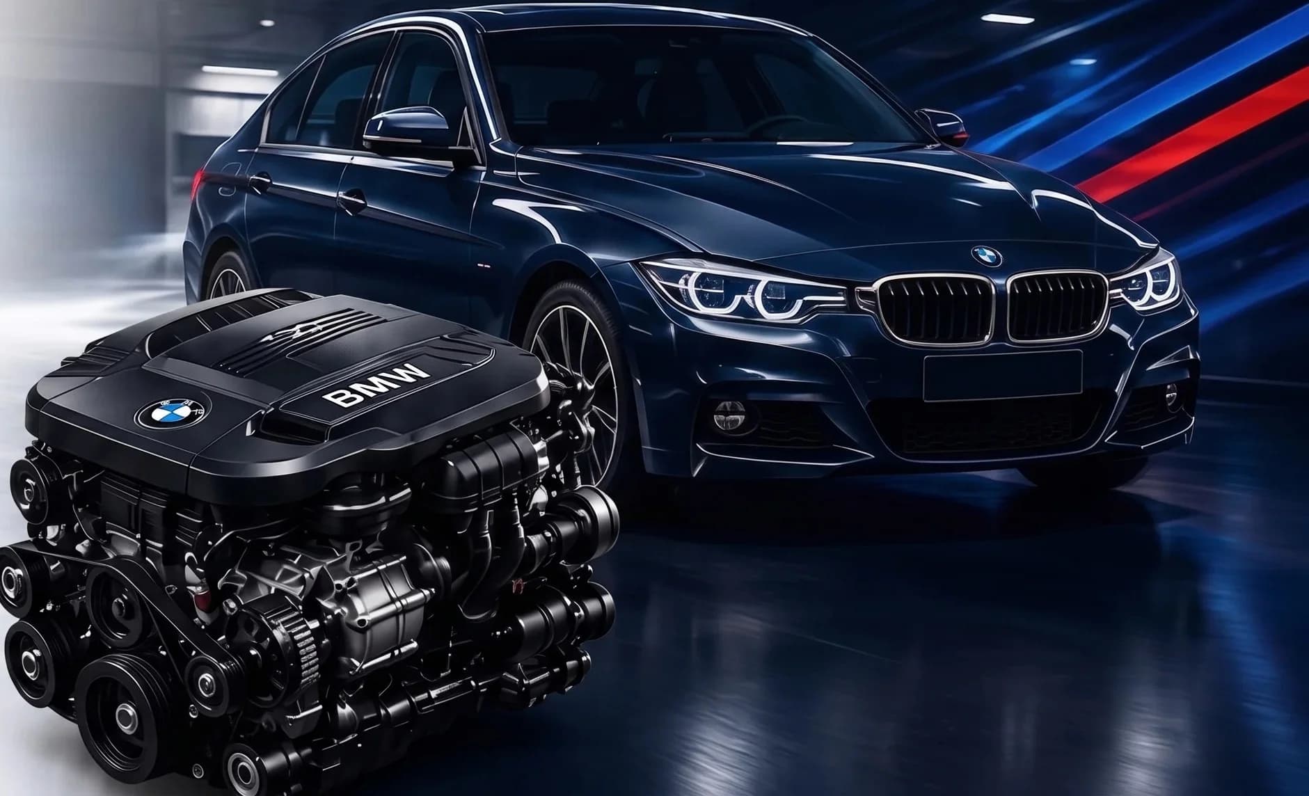BMW 320d engine and sedan